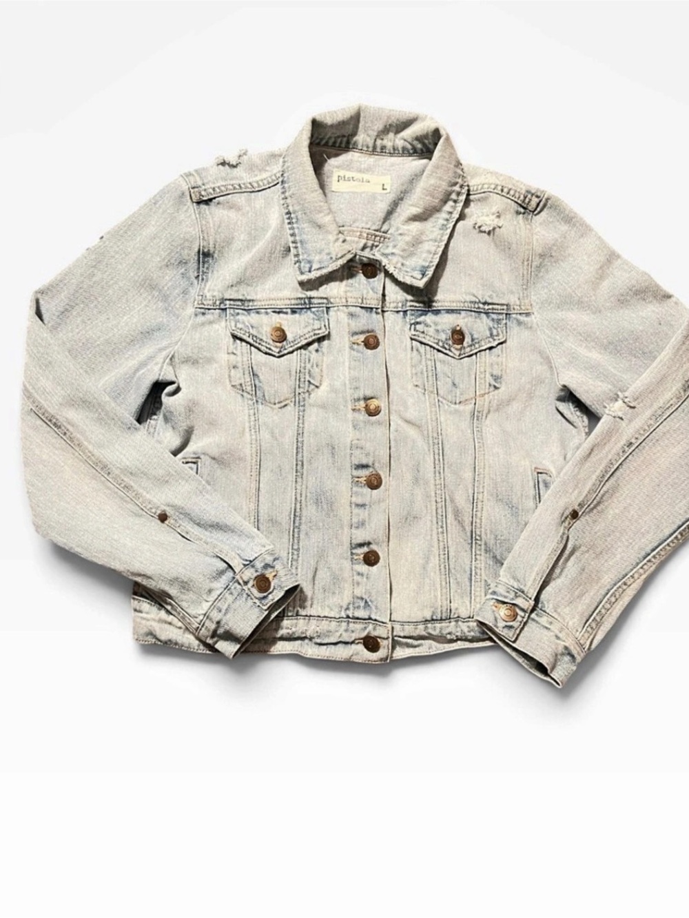 Pistola Distressed Denim Jacket in Light Blue Size Large